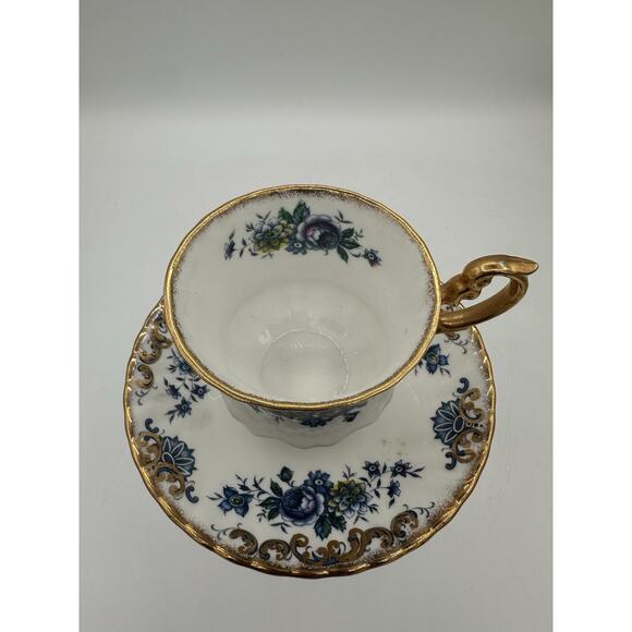 Royal Dover China Moonlight Rose Blue And Gold Cup and Saucer Gold England - Picture 3 of 8